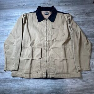 Levi Strauss Men L Tan Navy Canvas Chore Jacket cord Collar Zip Workwear Coat